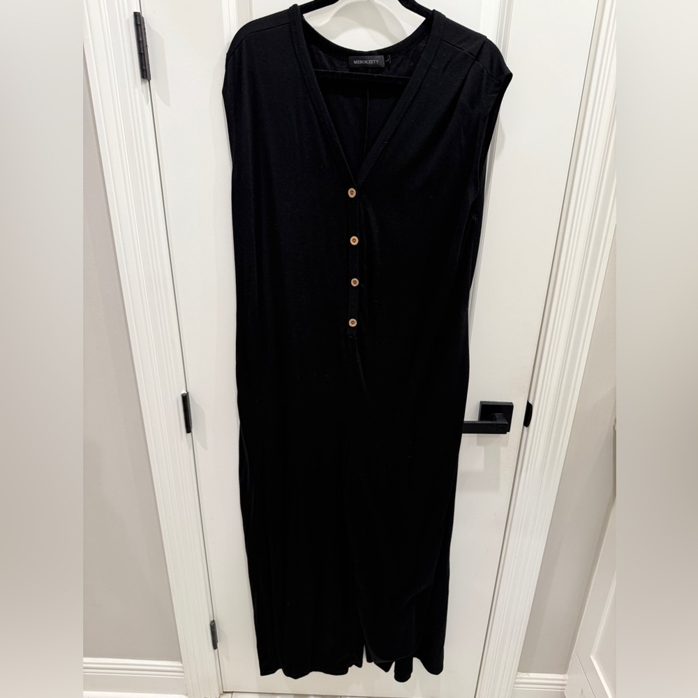 Black Sleeveless Jumpsuit with Button Detail